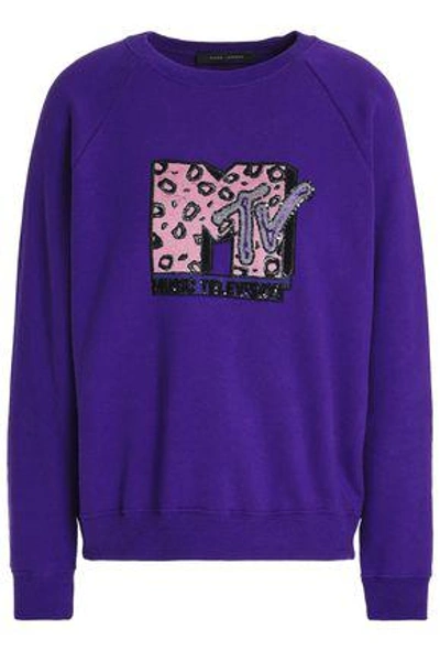 Shop Marc Jacobs Sequined Embroidered French Cotton-terry Sweatshirt In Purple