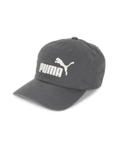 Shop Puma Logo Cotton Baseball Cap In Grey White