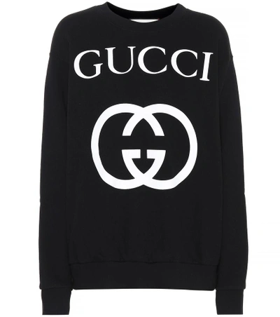 Shop Gucci Oversized Printed Cotton Sweatshirt In Black