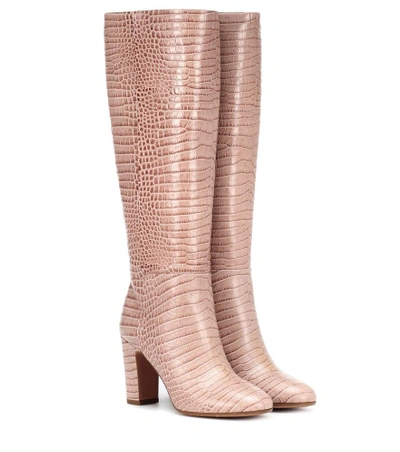 Shop Aquazzura Brera 85 Embossed Leather Boots In Pink