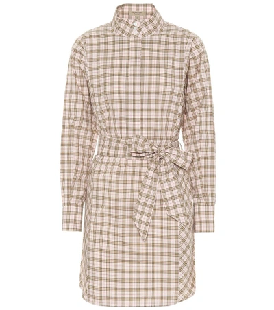 Shop Burberry Check Cotton Shirt Dress In Beige