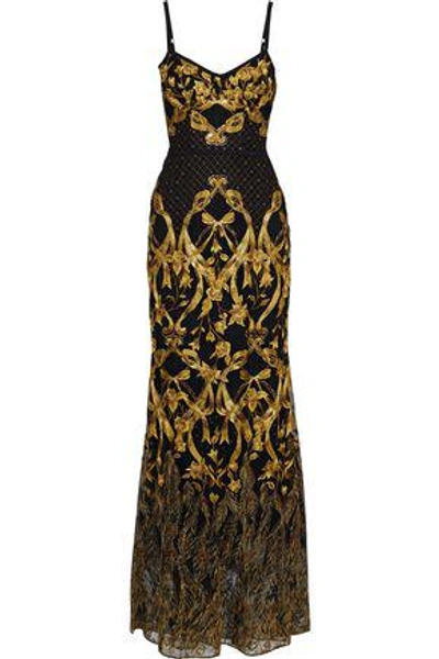 Shop Marchesa Notte Sequin-embellished Metallic Embroidered Tulle Gown In Black