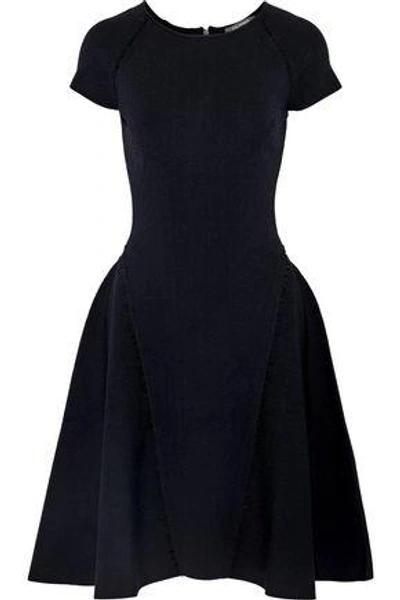 Shop Zac Posen Cutout Embellished Stretch-ponte Dress In Black