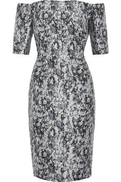 Shop J.mendel Woman Off-the-shoulder Metallic Brocade Dress Gray