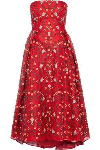 Shop Zac Posen Woman Strapless Embellished Silk-chiffon Midi Dress Claret