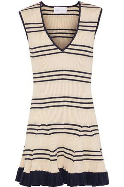 Shop Alice Mccall Frenchie Striped Metallic Ribbed-knit Mini Dress In Beige