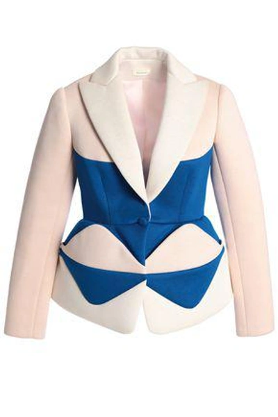 Shop Delpozo Color-block Neoprene Peplum Blazer In Pastel Pink