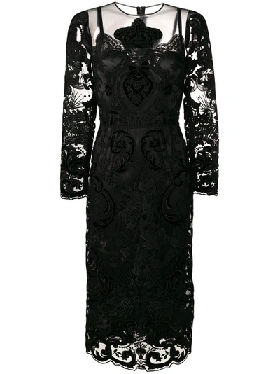 Shop Dolce & Gabbana Floral Panelled Dress - Black