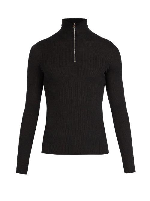 Prada Half-zip Wool Sweater In Black | ModeSens