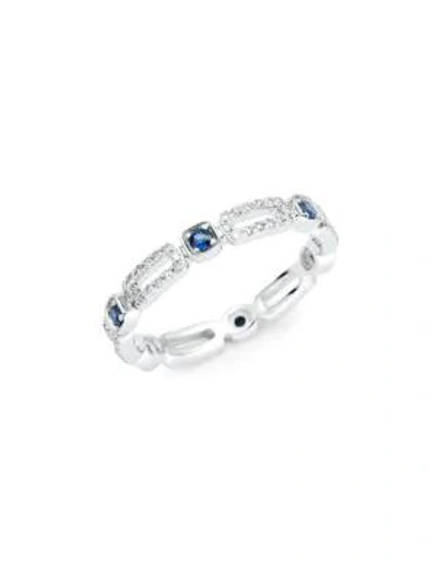 Shop Kc Designs 14k White Gold, Sapphire & Diamond Link Ring In Silver Blue