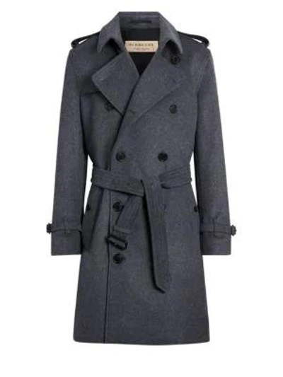 Shop Burberry Kensington Wool & Cashmere Trench Coat In Pewter