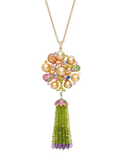 Shop Margot Mckinney Jewelry 18k Rose Gold Pearl Blossom & Tassel Pendant Necklace