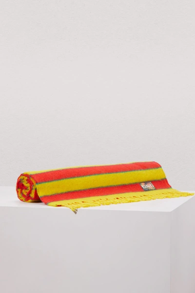 Shop Kenzo Wool Striped Scarf In Citron