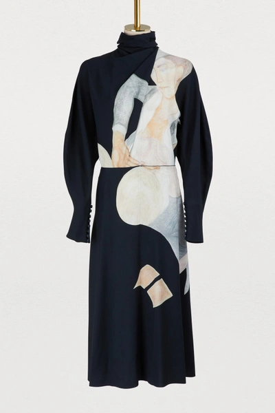 Shop Nina Ricci Long-sleeved Printed Dress In Navy