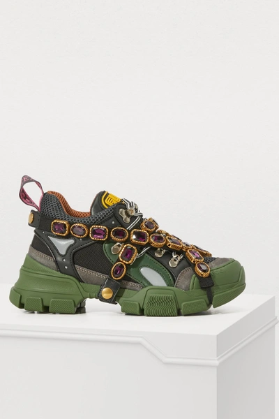 Shop Gucci Flashtrek Sneakers In Green/black