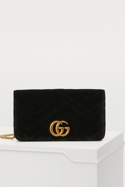 Shop Gucci Gg Marmont Velvet Supermini Bag In Black