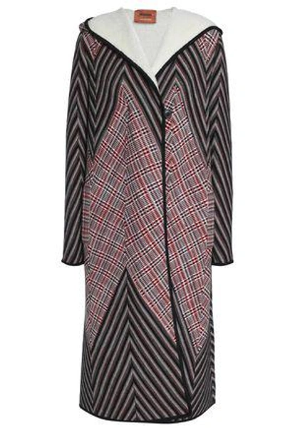 Shop Missoni Woman Checked Crochet-knit Wool-blend Hooded Coat Red