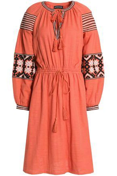 Shop Antik Batik Woman Mobi Embroidered Cotton-gauze Dress Coral