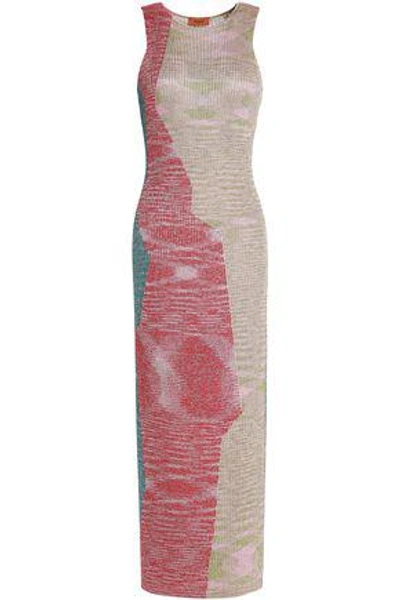 Shop Missoni Woman Metallic Color-block Ribbed-knit Midi Dress Multicolor