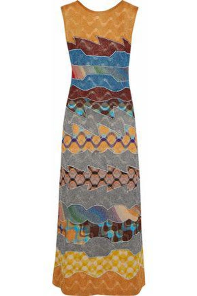 Shop Missoni Paneled Metallic Crochet-knit Maxi Dress In Mustard