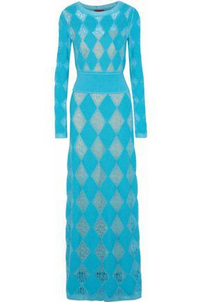 Shop Missoni Open-knit Maxi Dress In Turquoise