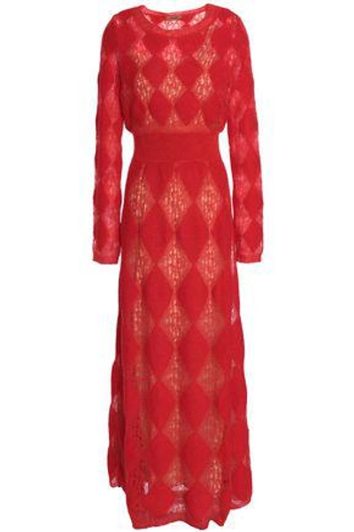 Shop Missoni Burnout-effect Crochet-knit Maxi Dress In Red