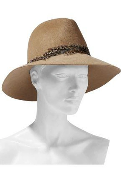 Shop Eugenia Kim Woman Farrah Faux Feather-trimmed Rabbit-felt Fedora Camel