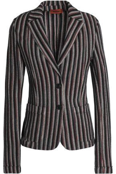 Shop Missoni Woman Striped Crochet-knit Wool-blend Blazer Black