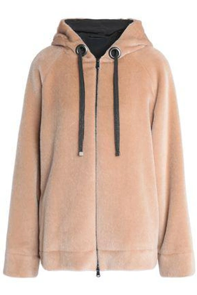 Shop Brunello Cucinelli Woman Bead-embellished Alpaca Hoodie Sand