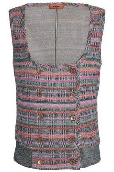 Shop Missoni Double-breasted Metallic Crochet-knit Vest In Lilac