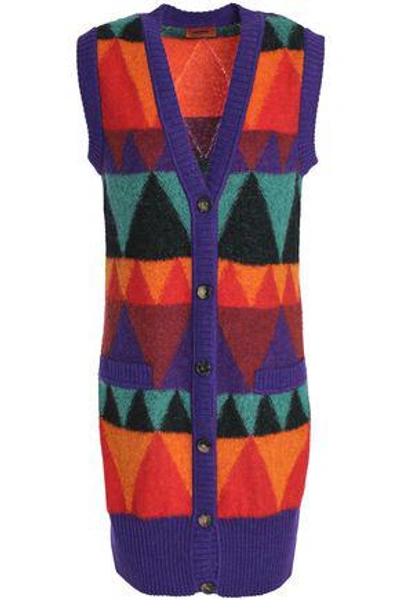 Shop Missoni Crochet-knit Wool-blend Cardigan In Purple