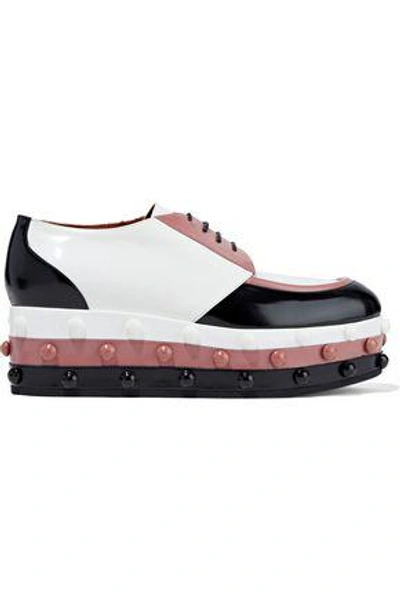 Shop Missoni Woman Studded Color-block Glossed-leather Platform Brogues White