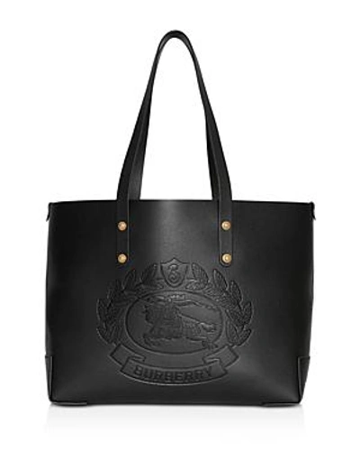 Shop Burberry Small Embossed Crest Leather Tote In Black/gold