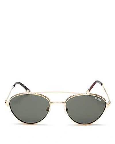 Shop Quay X Elle Ferguson Brow Bar Round Sunglasses, 59mm In Gold/green