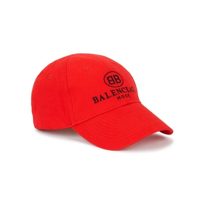 Shop Balenciaga Bb Embroidered Cotton Twill Cap In Red