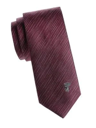 Shop Versace Textured Striped Silk Tie In Bordeaux