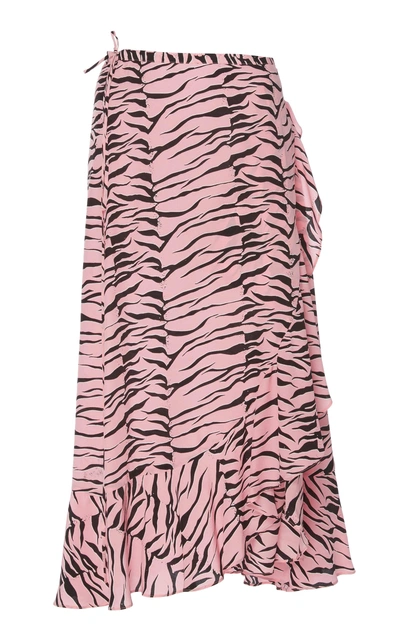 Shop Rixo London Gracie Printed Silk Skirt In Pink
