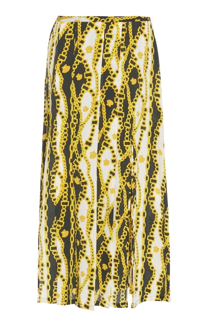 Shop Rixo London Georgia Silk Printed Skirt In Yellow