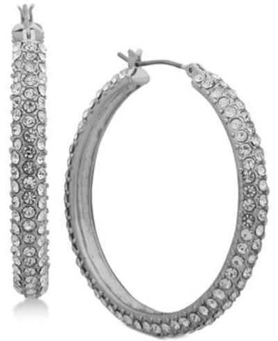 Shop Dkny Micro-pave 1 2/3" Hoop Earrings In Silver