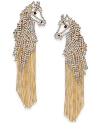 Shop Kate Spade New York Gold-tone Pave Horse Fringe Drop Earrings In Clear/gold
