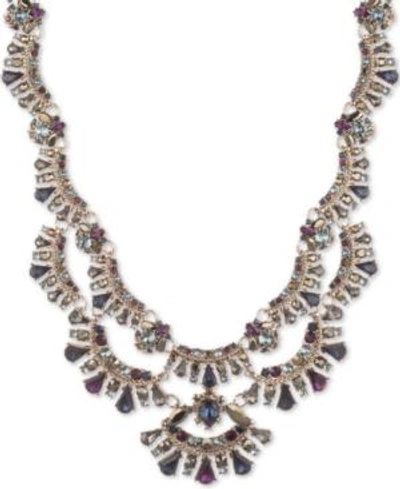 Shop Marchesa Gold-tone Stone & Crystal Scalloped Multi-layer 18" Statement Necklace
