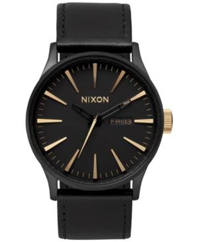 Shop Nixon Men's Sentry Leather/canvas Strap Watch 42mm In All Black/rose Gold
