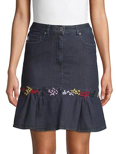 Shop Love Moschino Classic Embroidered Skirt In Denim