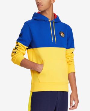 yellow and blue polo hoodie
