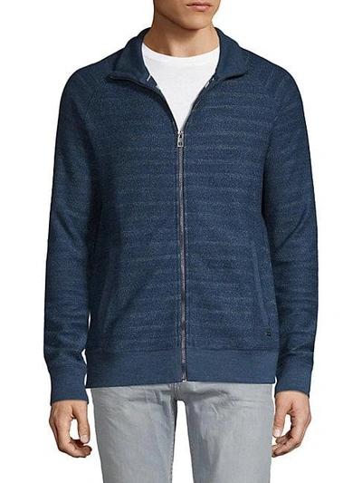 Shop Hugo Boss Textured Cotton Sweater In Dark Blue
