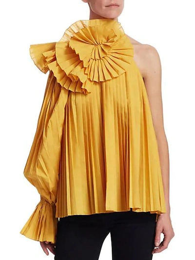 Shop Rosie Assoulin Pleated One-shoulder Top In Golden