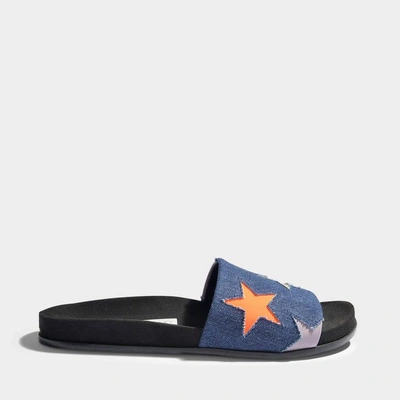 Shop Stella Mccartney Mule Shoes With Stars In Navy, Peach And Lilac Cotton