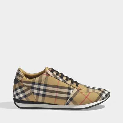 Shop Burberry | Amelia Check Running Trainers In Beige Leather