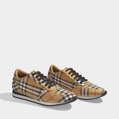 Shop Burberry | Amelia Check Running Sneakers In Beige Leather