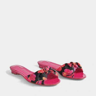 Shop Ferragamo Chianni Patent And Scarf Print Slide Shoes In Fuchsia Patent Leather